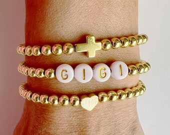 Custom Gigi Gold Beaded Bracelet • Personalized Gold Bead Stretch Bracelet • MewMaw Bracelet • Grandma Birthday Gift • Faith Bracelet • Gift