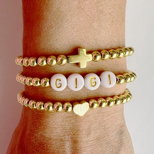 Custom Gigi Gold Beaded Bracelet • Personalized Gold Bead Stretch Bracelet • MewMaw Bracelet • Grandma Birthday Gift • Faith Bracelet • Gift