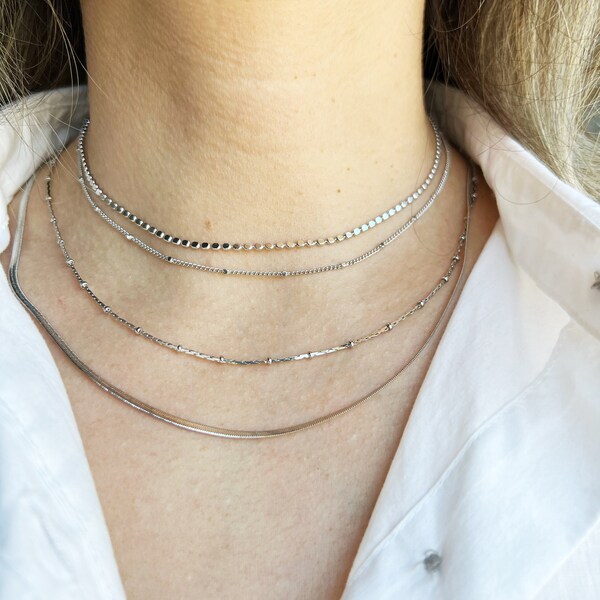 Dainty Silver Necklace • Silver Chain Necklace • Everyday Necklace • Layering Necklace • Silver Chocker Necklace • Plain Necklace • Layered