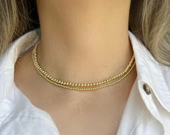 Gold Beaded Choker Necklace • Accent Beaded Necklace • Minimalist Necklace • Layering Chocker Necklace • Dainty Beads Choker Necklace