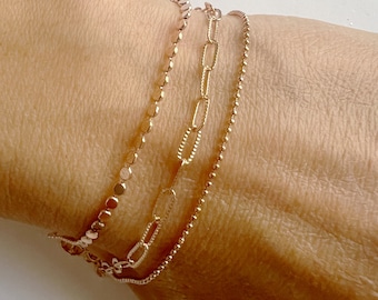 Juego de 3 pulseras • Pulseras en capas de oro rosa y plata para uso diario • Juego de pulseras de regalo • Pulseras delicadas • Pulsera con clip