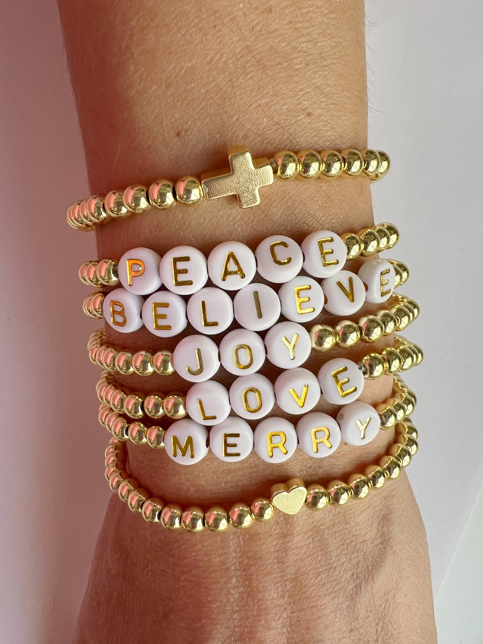 Custom Mother Gold Beaded Bracelet • Mama Bracelet • Gold Bead Stretch ...