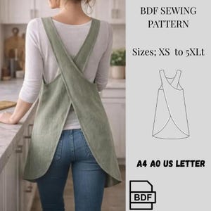 Cross Back Apron Sewing Pattern, Japanese Pinafore Apron, Artist & Kitchen Apron DIY, Pottery Apron, Plus Size Linen Apron Pattern For Women
