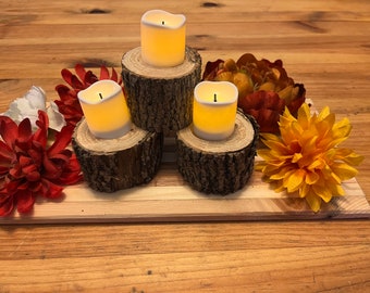 Live edge rustic wooden candle holders-set of 3