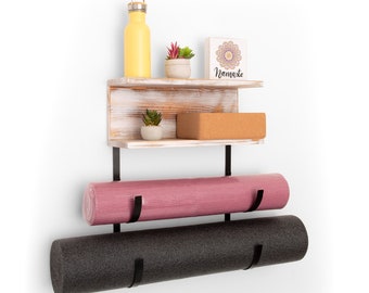 Yoga Mat Rack 2 Shelves with 2 Mat Racks, Yoga Decor, Gym Mat Rack, Gym Storage, Yoga Mat Holder, Home Gym Mat Rack, Yoga Mat Storage