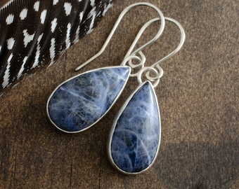 Sodalite Drop Earrings. Sodalite Earrings. Sodalite Jewelry. Blue Earrings. Teardrop Earrings. Blue Jewelry. Blue Sodalite Earrings