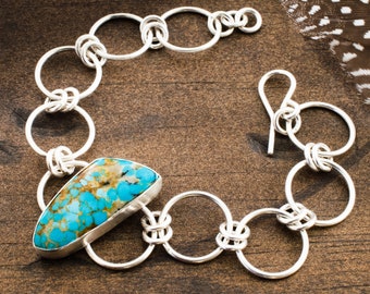 Number 8 Link Bracelet. Silver Link Bracelet. Turquoise Gemstone Bracelet. Turquoise Silver Bracelet.