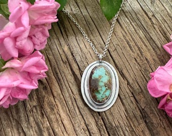 Turquoise Oval Pendant, Turquoise Gemstone Jewelry, December Birthstone