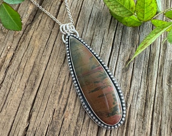 Cherry Creek Jasper Long Drop Pendant, Sterling Silver Pendant