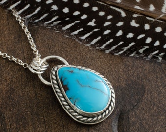 Egyptian Turquoise Teardrop Pendant, December Birthstone Necklace