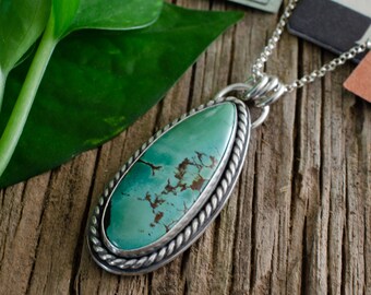 Hubei Turquoise Pendant, Sterling Silver Necklace