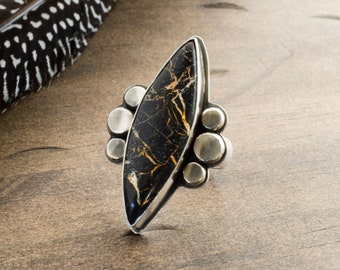 Iron Mustang Turquoise Marquis Ring