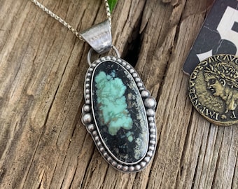 Aloe Variscite Pendant, Sterling Silver Necklace