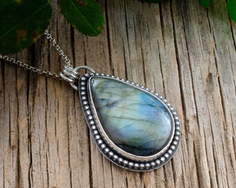 Labradorite Drop Gemstone Sterling Silver Pendant