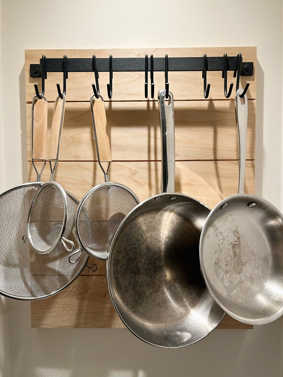 Wall Mounted Pot Rack 17.5 W X 22 H. Hang Pots and Pans on Wall With 10 ...