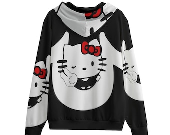 Moletom com capuz unissex TRU Kitty-Cotton com estampa total e zíper.