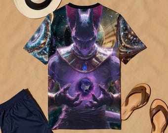 Camiseta masculina Beerus com estampa realista por toda a peça e gola redonda | Algodão 190GSM