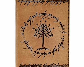 Journal médiévale fantastique cosplay en cuir beige motif arbre du gondor