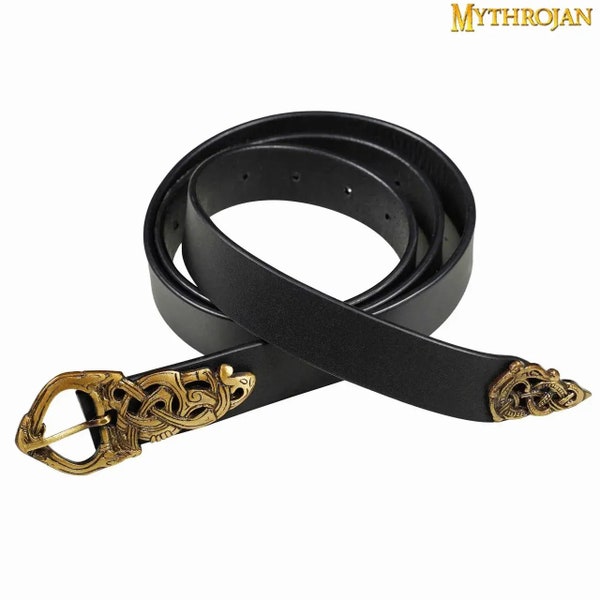 Ceinture viking cosplay motif a entrelacs en cuir noir