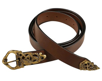 Ceinture viking cosplay motif a entrelacs en cuir marron