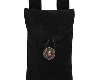 Fantastische mittelalterliche Cosplay-Tasche aus schwarzem Leder in Wildlederoptik