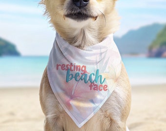 Resting Beach Face Hawaiian Dog Bandana, Tropical Pet Scarf, Dog Summer Clothes, Hawaii Dog Collars, Dog Beach Bandanas, Dog Beach Accessory