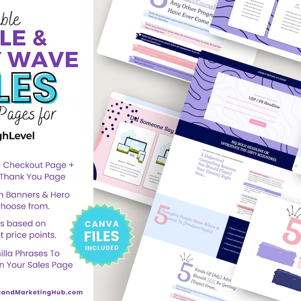 GoHighLevel Funnel Template, Course Sales Page, For Coaches, Online Business Owners, Consultants, Go High Level,  Purple & Navy Wave Design