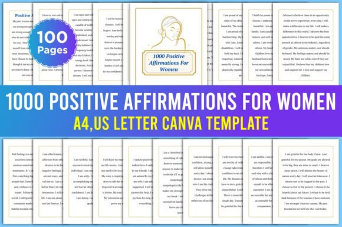 1000 Positive Affirmations for Women 100 Pages PDF PNG Canva Link JPG ...
