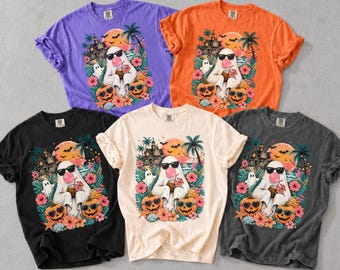 Halloween Ghost Shirt, Cute Ghost TShirt, Floral Ghost Tee Summerween Retro Halloween Shirt Vintage Comfort Colors,  Spooky Season Shirt