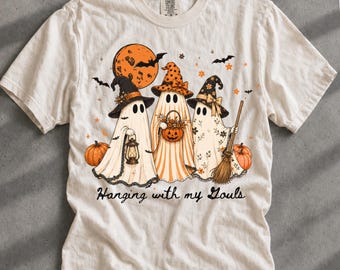 Hanging With My Ghouls Shirt Cute Witch Ghost Shirt Vintage Floral Ghost Shirt for Halloween Tee Witchy Tee Bat Shirt Spooky Season Boo Crew