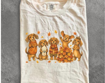Fall Dachshund Shirt, Cute Wiener Dog T-Shirt for Dog Mom, Sausage Dog Tee for Dachshund Lovers Gift,  Vintage Dog Shirt Cozy Sweater Season