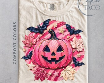 Cute Pumpkin Shirt, Girly Halloween Tshirt, Retro Halloween Tee, Coquette Pink Pumpkin Sparkly Preppy Spooky Season Shirt, Soft Girl Pumpkin