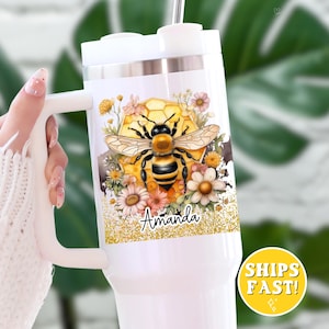 Bee Tumbler Cup 40oz Custom Bee Tumbler Gift Honey Bee Tumbler For Bee Lovers Travel Mug Bee Cottagecore Tumbler with Handle Bumble Bees