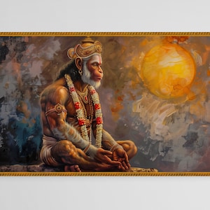 Hanuman Painting Printable for Home Décor, Hanuman Wall Art Worship Puja, Hanuman Prints, Digital Download Hindu Monkey God, Yoga Wall Art
