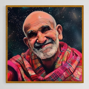 Neem Karoli Baba Painting Printable,Maharaji Poster,Babaji Poster, Ram Dass Guru,Digital Download Neem Karori Baba Painting, Hanuman Chalisa