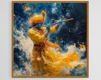Krishna-muurkunst: afdrukbare hindoegod voor huisdecoratie (digitale download)