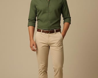 Men's Casual Linen Look Shirt & Pant Set | Breathable and Versatile Business Casual.
