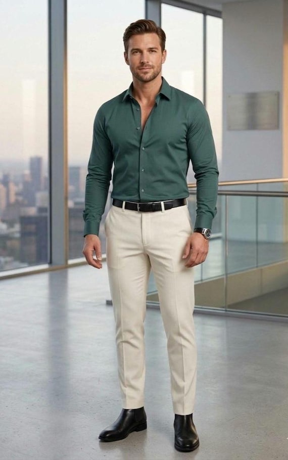 dark green mens dress shirt slim fit Men's Slim-fit Silk-cotton Blend | Emerald Green, Spread Collar, Wrinkle-resistant Trousers weight fabric Ships From:China Mainland Long sleeve Sale: 2024 Black Friday Sale Price New Junior Bridesmaid Dresses