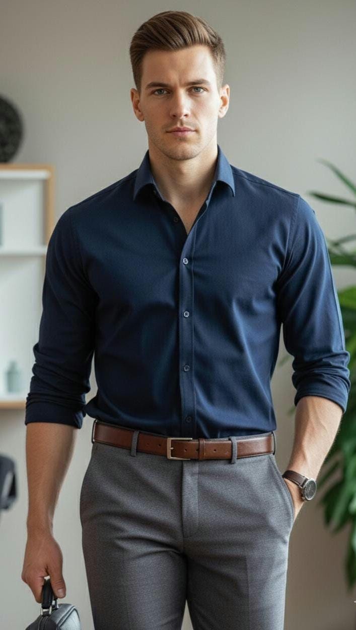 dark blue dress shirt with grey pants Men's Slim Fit Navy & Trousers Set GLENDA DRESS - BLACK SCV020832_B_S Light Grey Pant Slacks Color:Black as Pics