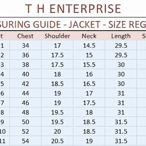Puede incluir: Tabla de tallas de chaquetas de corte regular, con medidas en cent&iacute;metros. La tabla incluye tallas de la 34R a la 54R, detallando altura, pecho, hombro, cuello, largo, mangas y vientre.