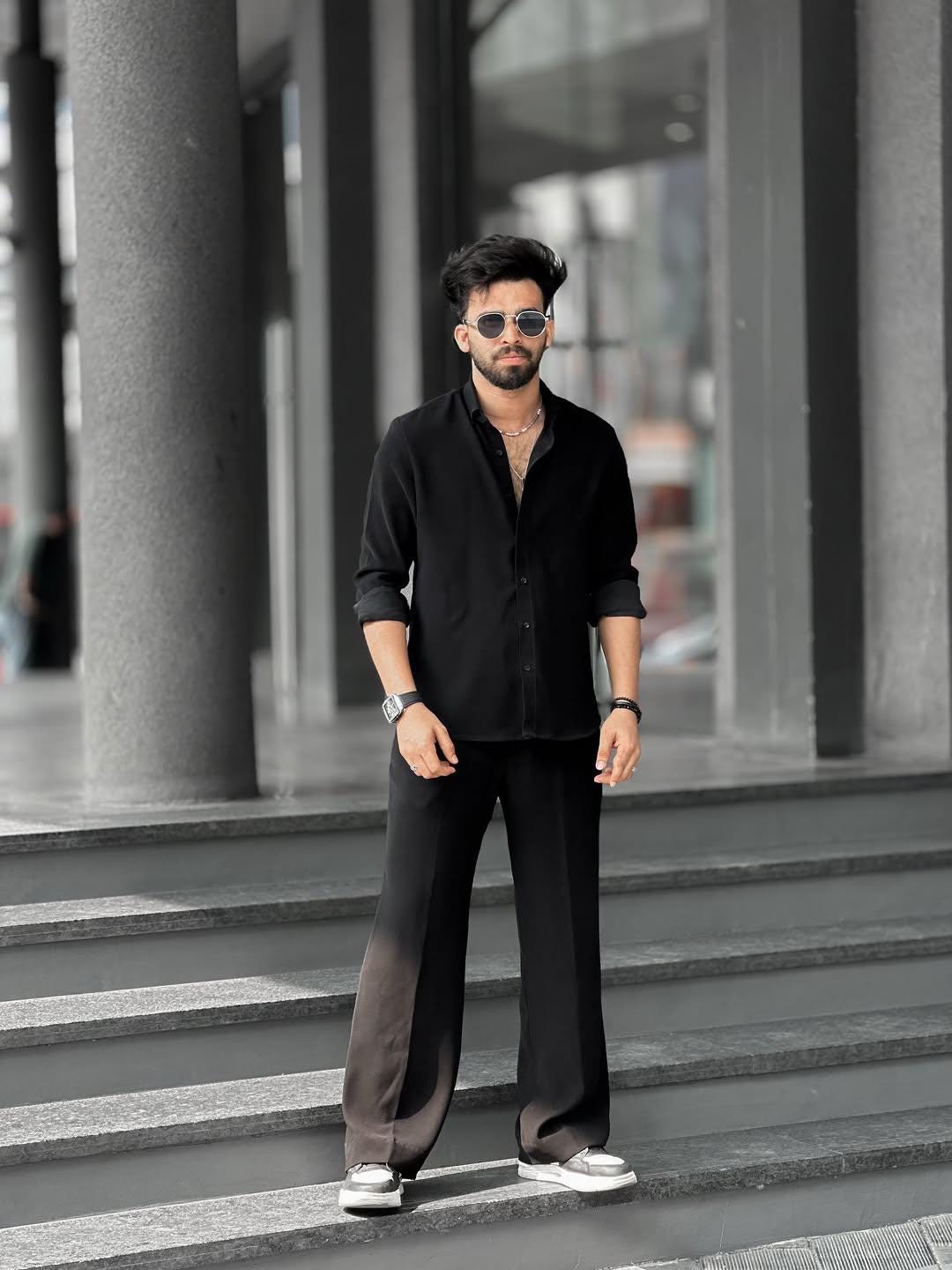 baggy black dress shirt Men's Oversized and Wide Leg Trousers Set, Minimalist Streetwear (Mention fabric here XL-XXXL Azazie Lorena Diamond White Select your size:8.5