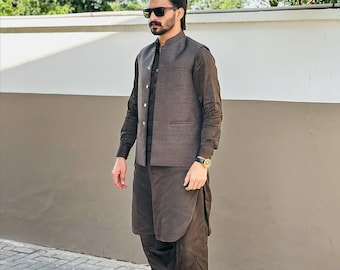 Men's Kurta Pajama Set with Waistcoat |Handmade Cotton Britheble Wear | Indian Wedding Outfit.
