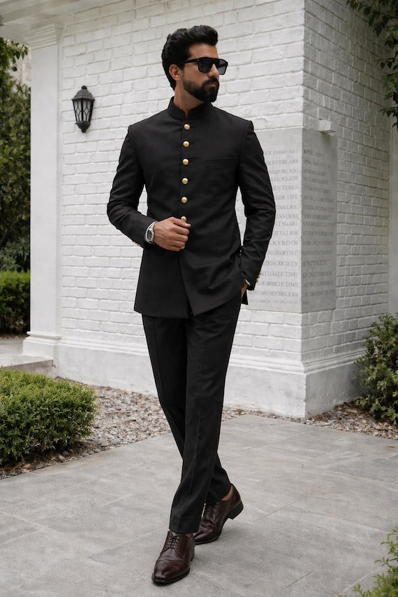 Black Jodhpuri Bandhgala Suit | Men's Indo Western Wedding Groom Outfit