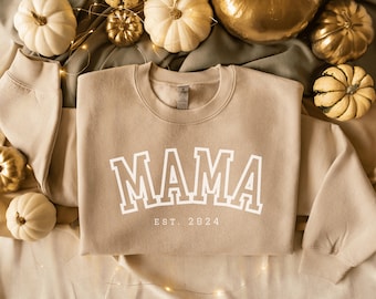 Felpa personalizzata Mama con Est. Anno personalizzato, maglione minimalista per mamma, regalo per la festa della mamma, regalo di compleanno per la mamma, regalo per la nuova mamma