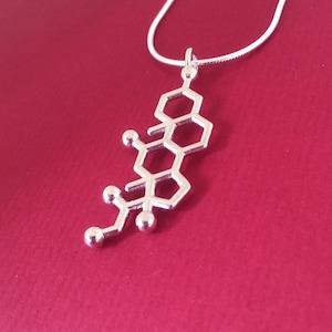 cortisol molecule necklace in solid stering silver