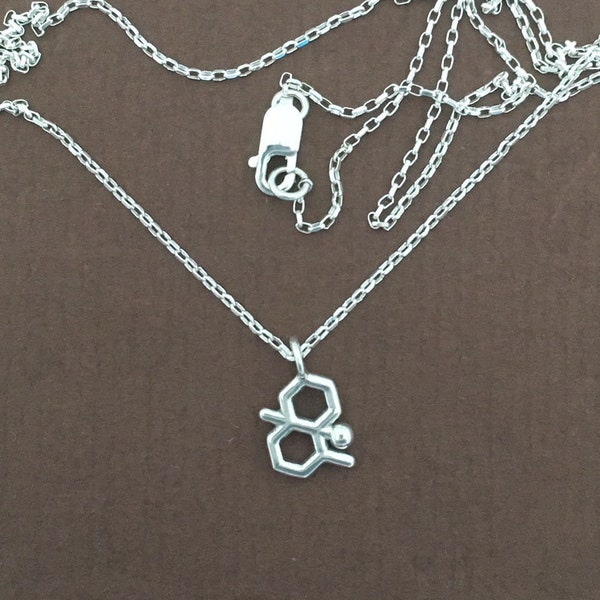 tiny geosmin (petrichor molecule) necklace in solid sterling silver