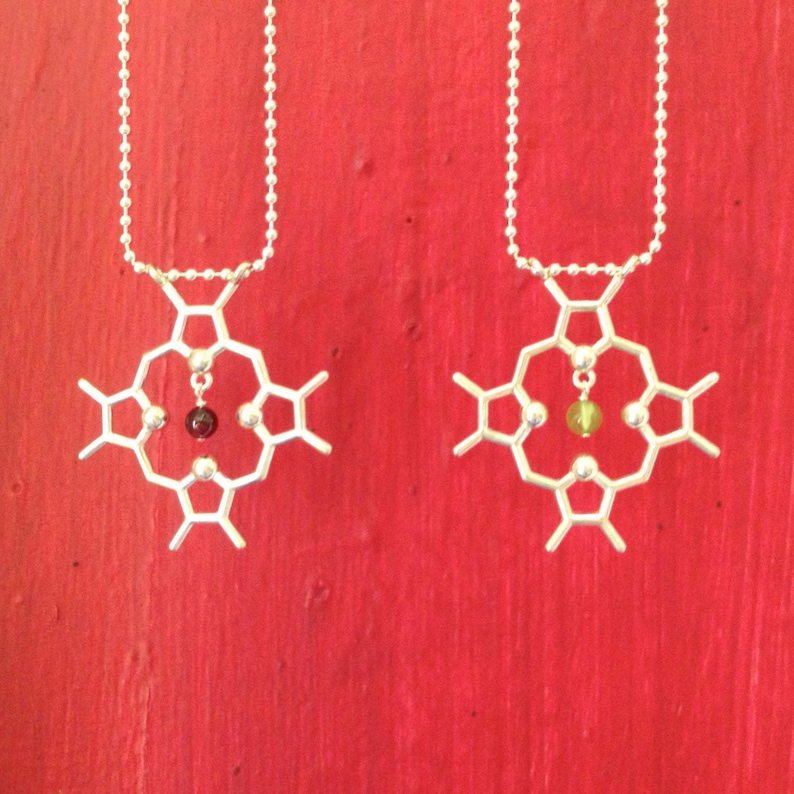 heme molecule necklace with garnet in solid sterling silver image 4