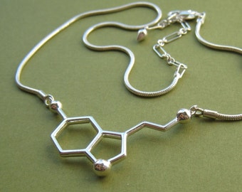 serotonin molecule necklace - for happiness - in solid sterling silver