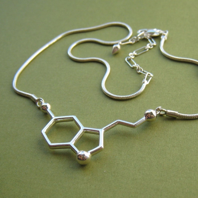 serotonin molecule necklace for happiness in solid sterling silver image 1