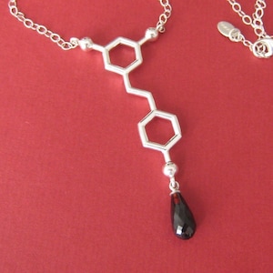 Rotwein - Resveratrol Molekül - Halskette aus massivem Sterling Silber mit Granat